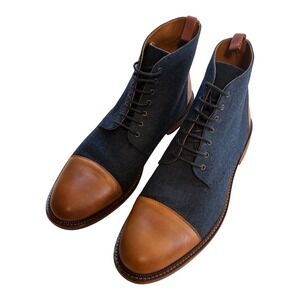 Taft Mens Cap Toe Lace Up Boots Denim Blue‎ Leather Ankle Dress Boots